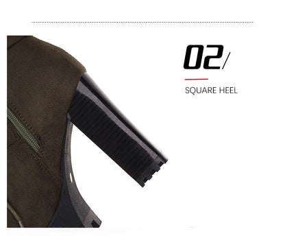 Gdgydh Bottines à boucle de ceinture et talons hauts plateformes, chaussures croisées pour le bureau, bottes d'automne pour femme, style urbain, fermeture éclair, grande taille