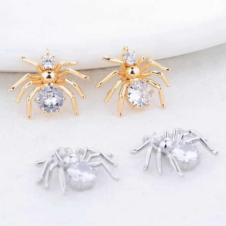 Breloques araignées plaquées or véritable 14 carats et zircone, 15 x 13 mm, fournitures de fabrication de bijoux, accessoires de bricolage