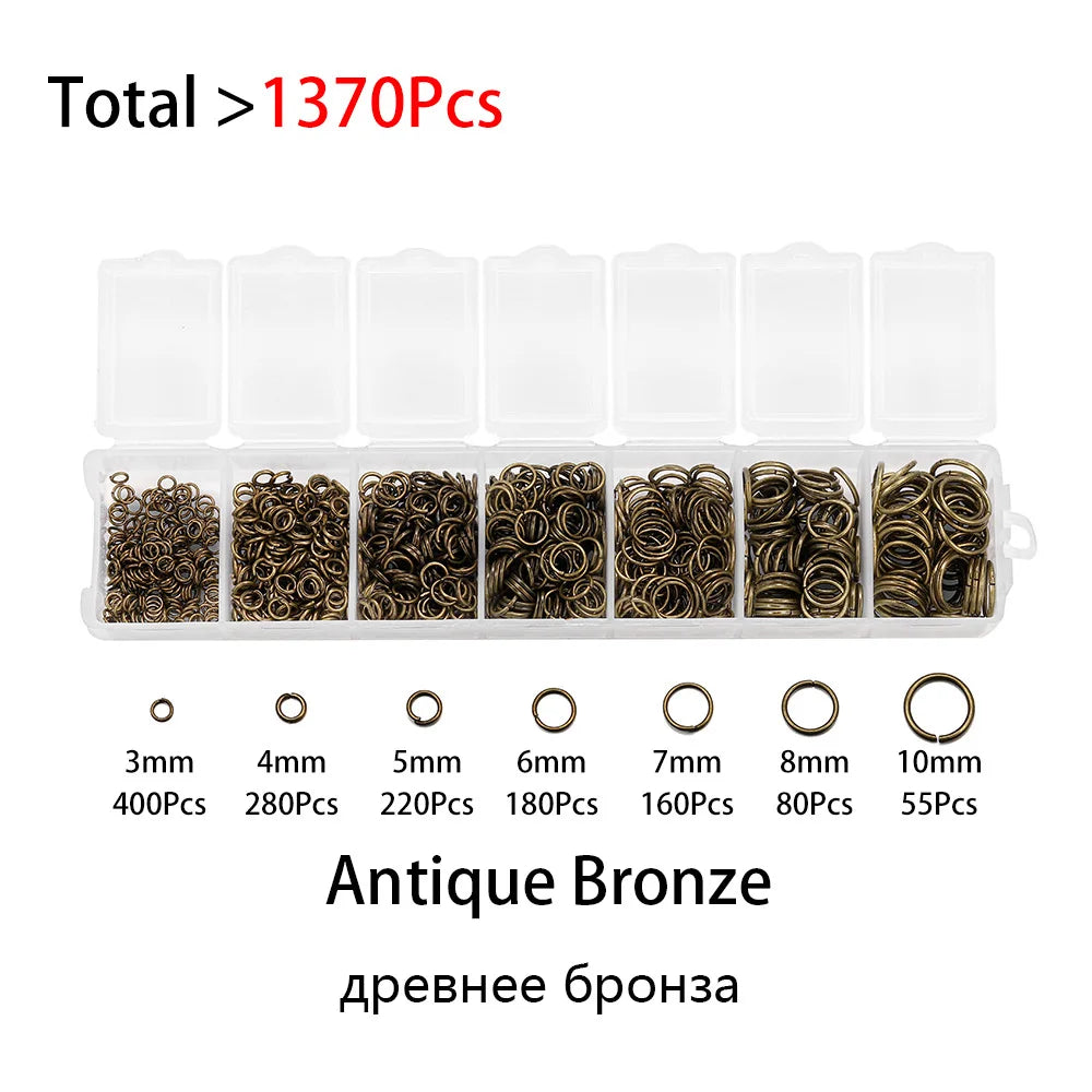 Lot de 1 370 anneaux ouverts en métal mixte, connecteurs pour fabrication de bijoux, colliers, bracelets, fournitures