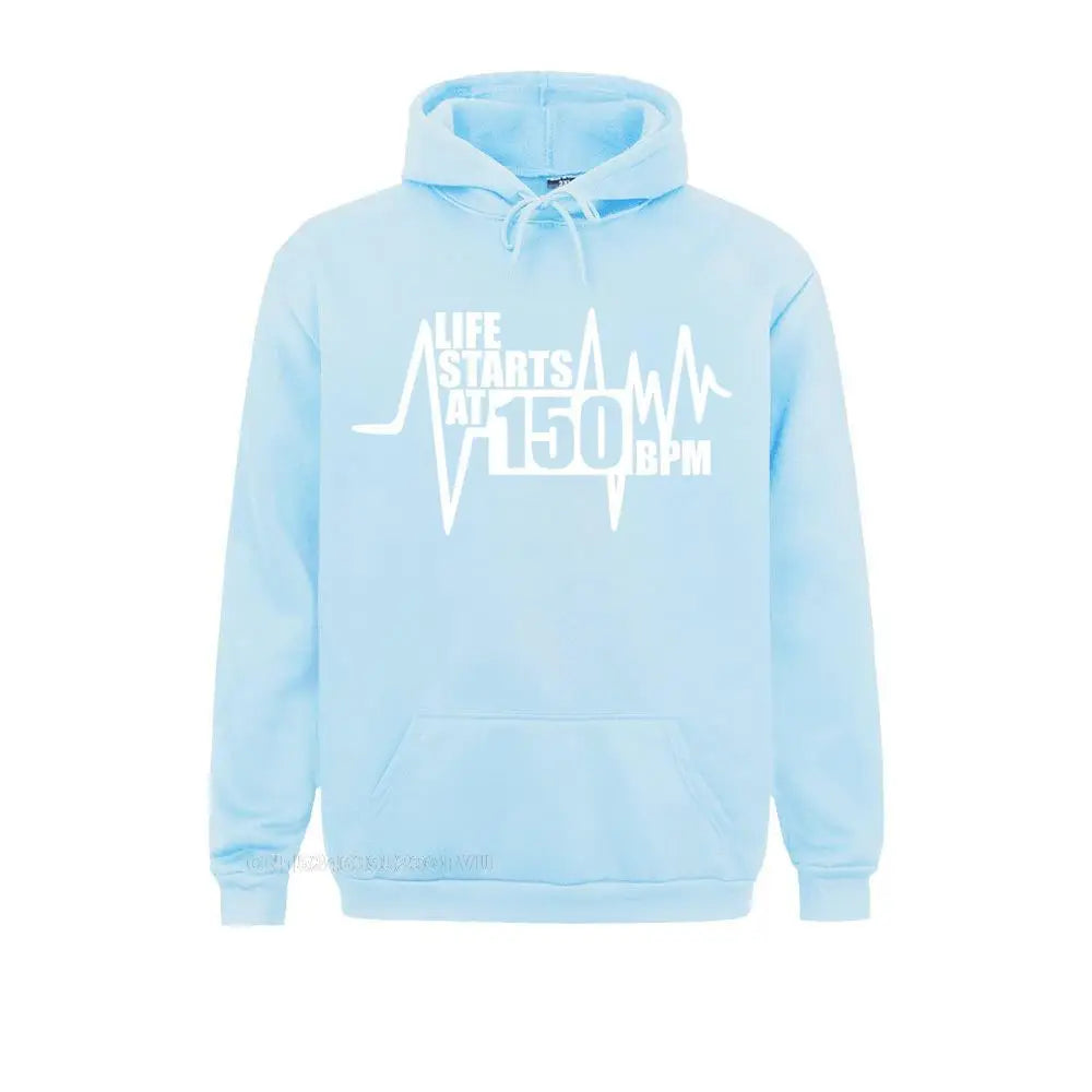 La vie commence à 150 Bpm Pull Hardstyle Homme Pull 100% Coton Hardcore Dance Dj Techno Club Party Edm