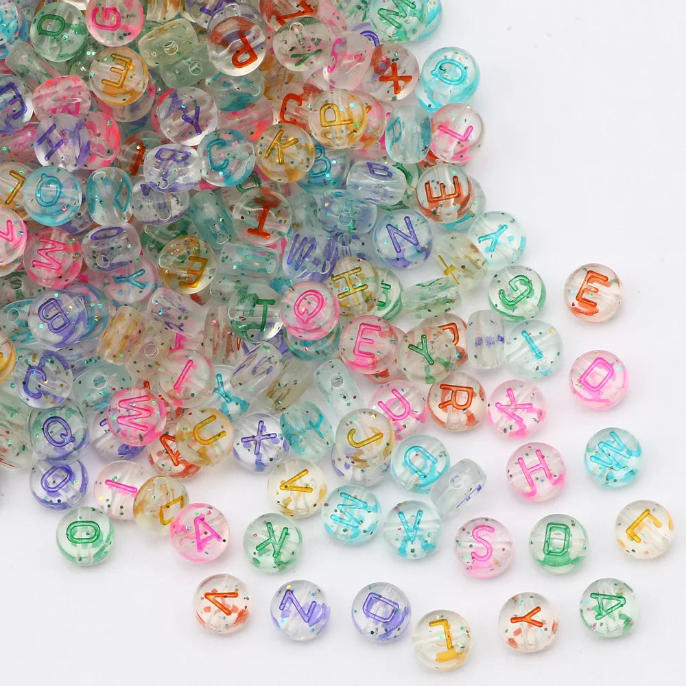 Perles plates en acrylique avec lettres de l'alphabet dorées pour la fabrication de bijoux faits à la main, bracelets à breloques, colliers et accessoires
