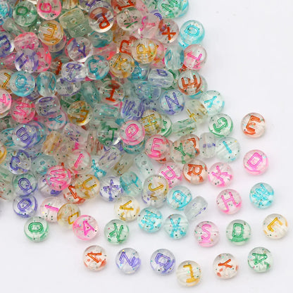 Perles plates en acrylique avec lettres de l'alphabet dorées pour la fabrication de bijoux faits à la main, bracelets à breloques, colliers et accessoires