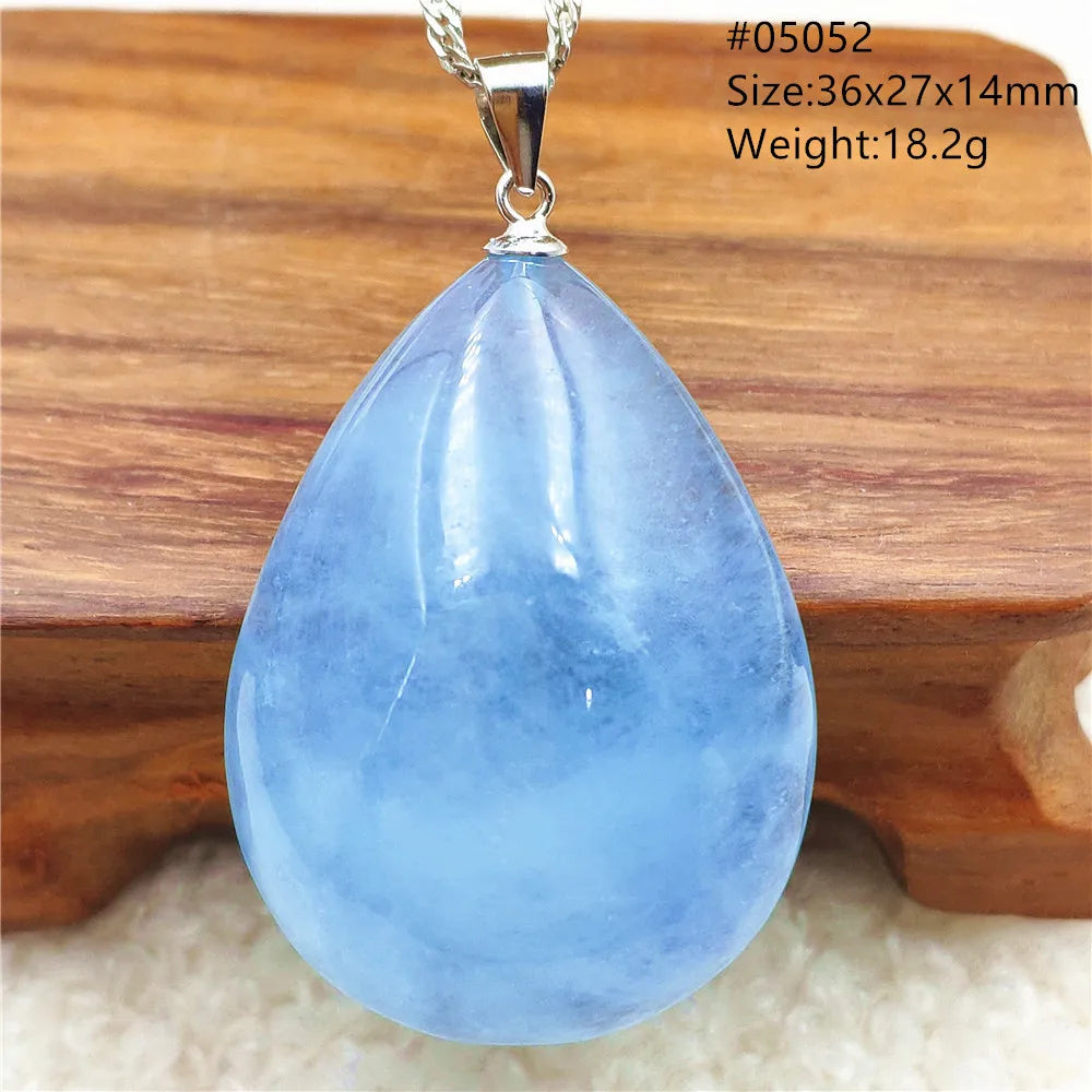 Natural Blue Aquamarine Pendant Clear Water Drop Women Men Brazil Aquamarine Crystal Necklace Jewelry AAAAA