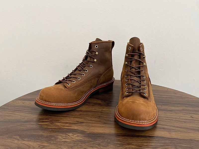 Unisex Autumn Vintage Handmade Men Casual Cow Leather Shoes High Quality Dress Ankle Boots British Tooling Work Motorcycle Boots