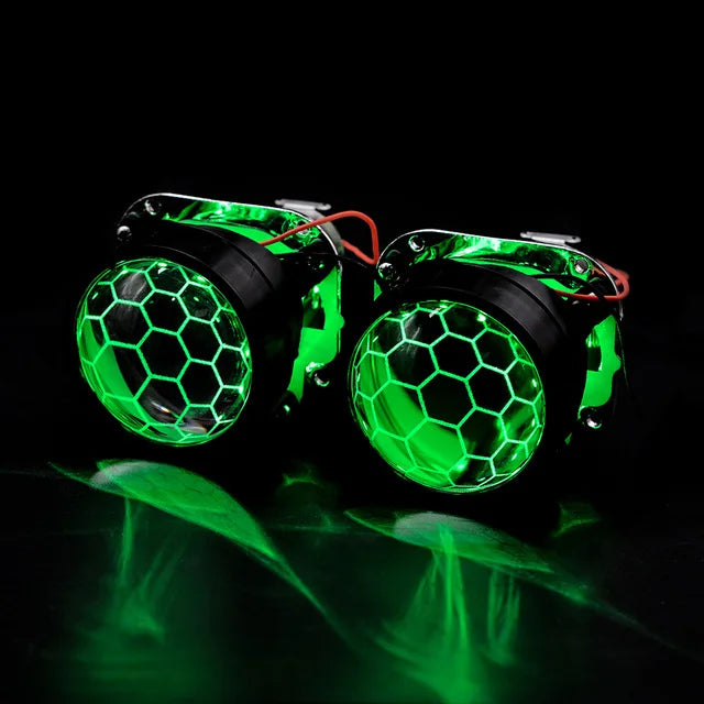 Lot de 2 lentilles de projecteur Bi Xenon Hid à revêtement bleu football avec réglage Devil Eyes pour phares H1 H4 H7, kit d'assemblage pour voiture et moto