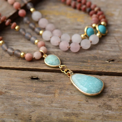 New Frosted Natural Stones Geometric Charm Pendant Necklace Women Turquoises Amazonite  Ethnic Necklace Jewelry Wholesale