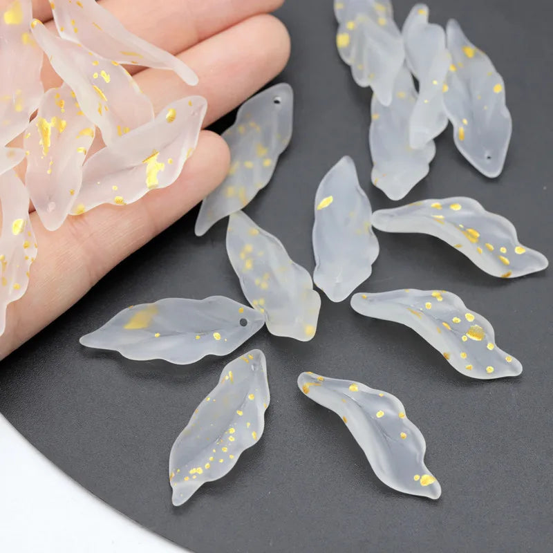 Lot de 10 pétales longs en forme de feuille, 34 x 12 mm, perles en verre de cristal faites à la main, pour la fabrication de bijoux, loisirs créatifs