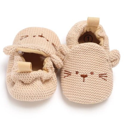Bottes de neige tricotées pour bébé fille, chaussures pour nouveau-né, automne-hiver, coton, semelles chaudes et douces, en peluche, pour les premiers pas