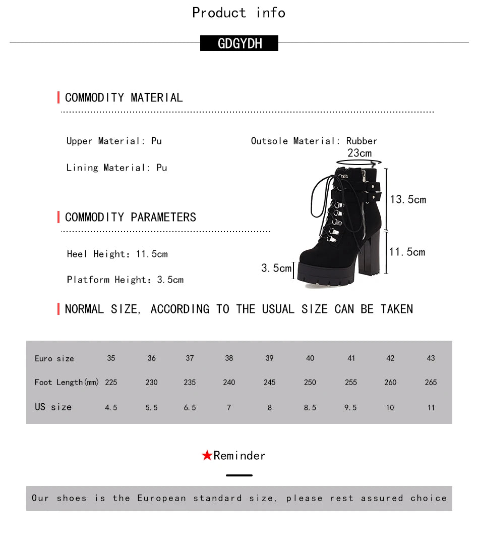 Gdgydh Bottines à boucle de ceinture et talons hauts plateformes, chaussures croisées pour le bureau, bottes d'automne pour femme, style urbain, fermeture éclair, grande taille