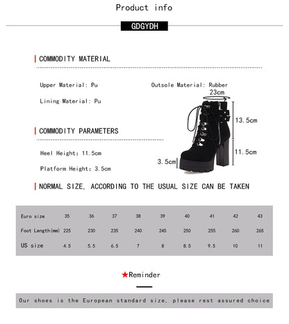 Gdgydh Bottines à boucle de ceinture et talons hauts plateformes, chaussures croisées pour le bureau, bottes d'automne pour femme, style urbain, fermeture éclair, grande taille