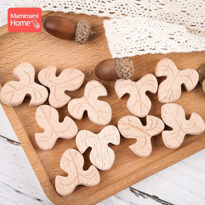 10PC Baby Wooden Teether Animal Beads Beech Rodent Star DIY Pacifier Chain Teething Bracelet Accessories Montessori Newborn Gift