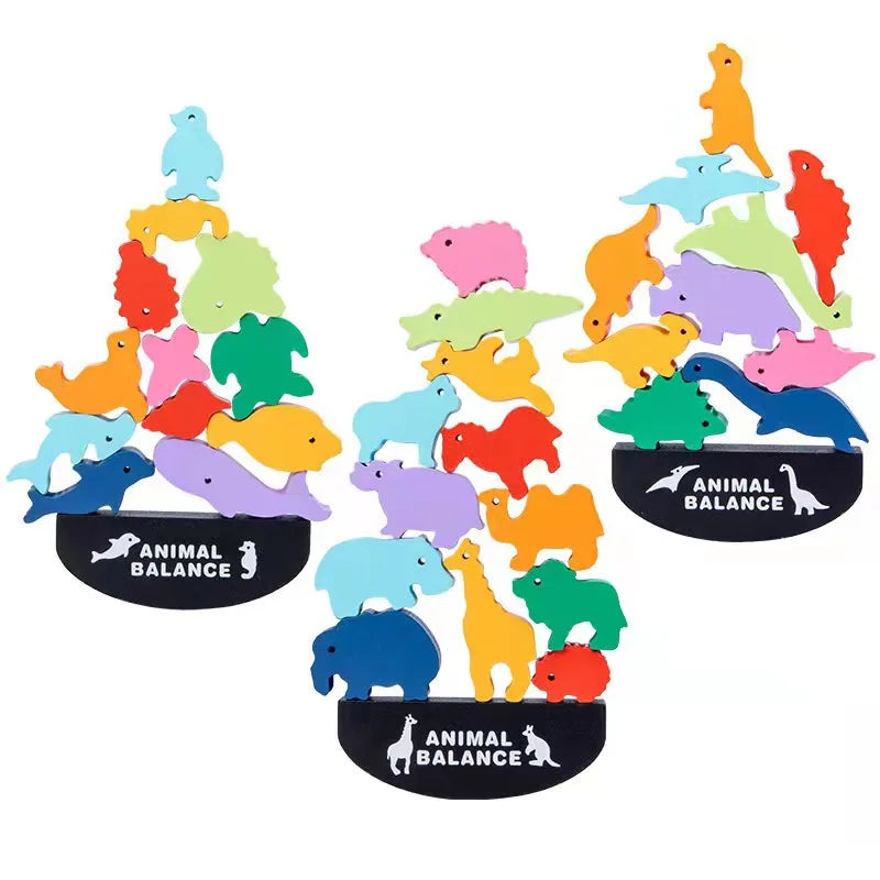 New Children Montessori Wooden Animal Balance Blocks Board Games Toy Dinosaur Educational Stacking High Building Block Wood Toy