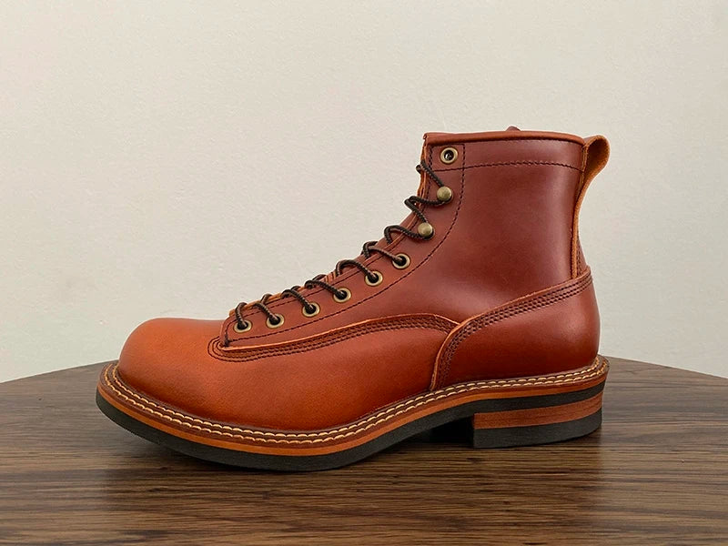 Unisex Autumn Vintage Handmade Men Casual Cow Leather Shoes High Quality Dress Ankle Boots British Tooling Work Motorcycle Boots