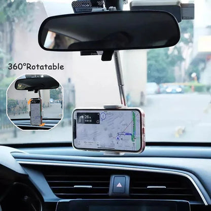 360 Rearview Mirror Car Phone Holder Universal Phone Stand Mount Support GPS Adjustable Bracket Back Seat Mobile Phone Holder