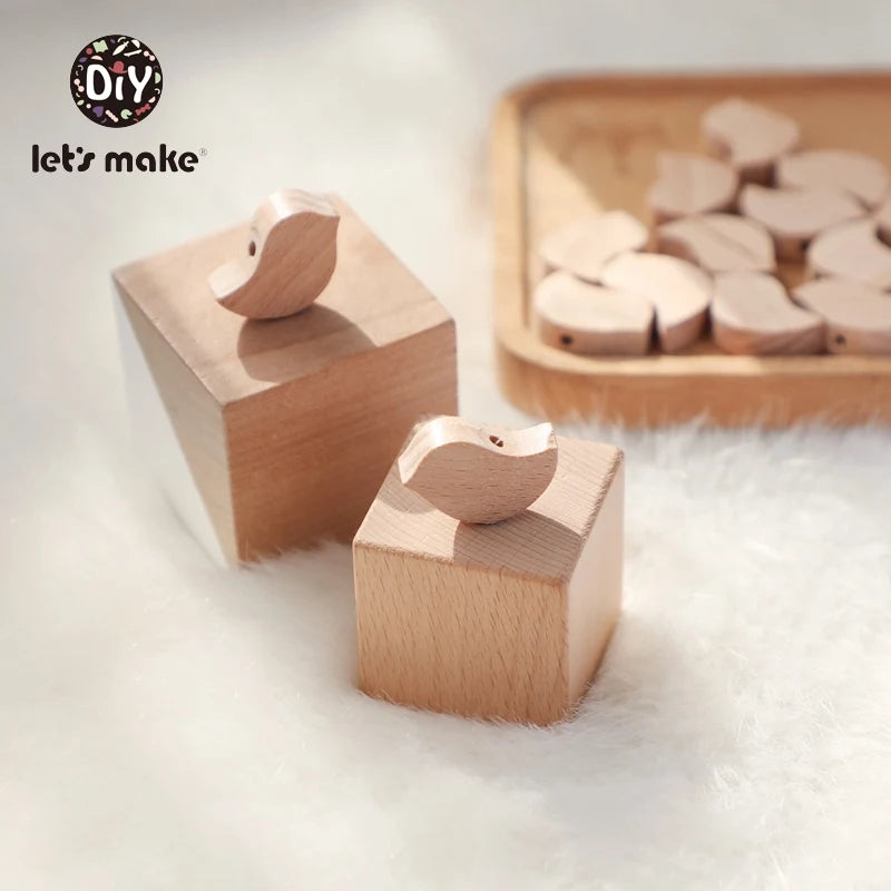 10PC Baby Wooden Teether Animal Beads Beech Rodent Star DIY Pacifier Chain Teething Bracelet Accessories Montessori Newborn Gift