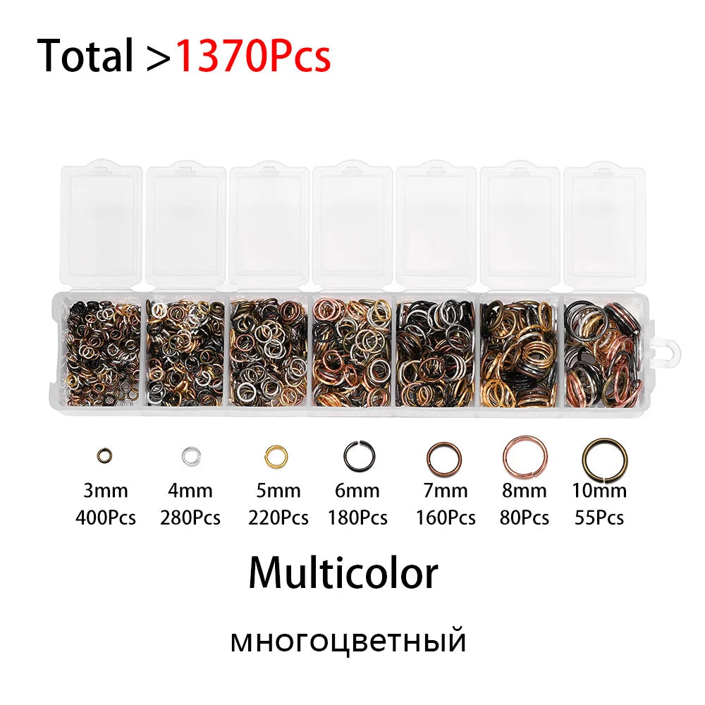 Lot de 1 370 anneaux ouverts en métal mixte, connecteurs pour fabrication de bijoux, colliers, bracelets, fournitures