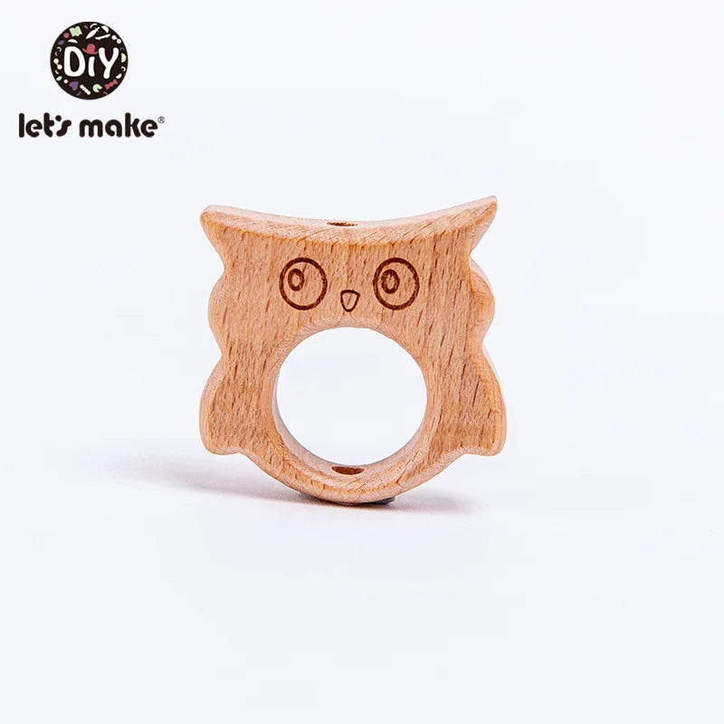 10PC Baby Wooden Teether Animal Beads Beech Rodent Star DIY Pacifier Chain Teething Bracelet Accessories Montessori Newborn Gift
