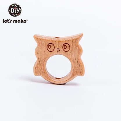 10PC Baby Wooden Teether Animal Beads Beech Rodent Star DIY Pacifier Chain Teething Bracelet Accessories Montessori Newborn Gift