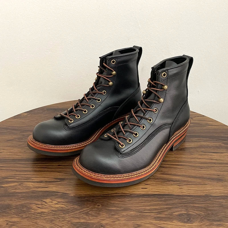Unisex Autumn Vintage Handmade Men Casual Cow Leather Shoes High Quality Dress Ankle Boots British Tooling Work Motorcycle Boots