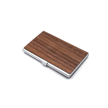 Personalized Wooden Business Card Holder - Custom Logo Wood & Metal Case for Men and Women - Perfect Gift