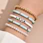 Fashion Rainbow Stackable Bracelets Set For Women Heart Charm Soft Clay Pottery Layering Beads Chain Bangle Female Boho Jewelry