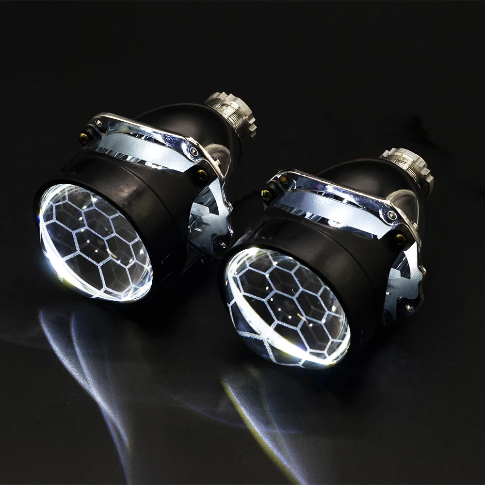 Lot de 2 lentilles de projecteur Bi Xenon Hid à revêtement bleu football avec réglage Devil Eyes pour phares H1 H4 H7, kit d'assemblage pour voiture et moto