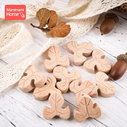10PC Baby Wooden Teether Animal Beads Beech Rodent Star DIY Pacifier Chain Teething Bracelet Accessories Montessori Newborn Gift