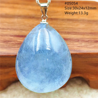Natural Blue Aquamarine Pendant Clear Water Drop Women Men Brazil Aquamarine Crystal Necklace Jewelry AAAAA