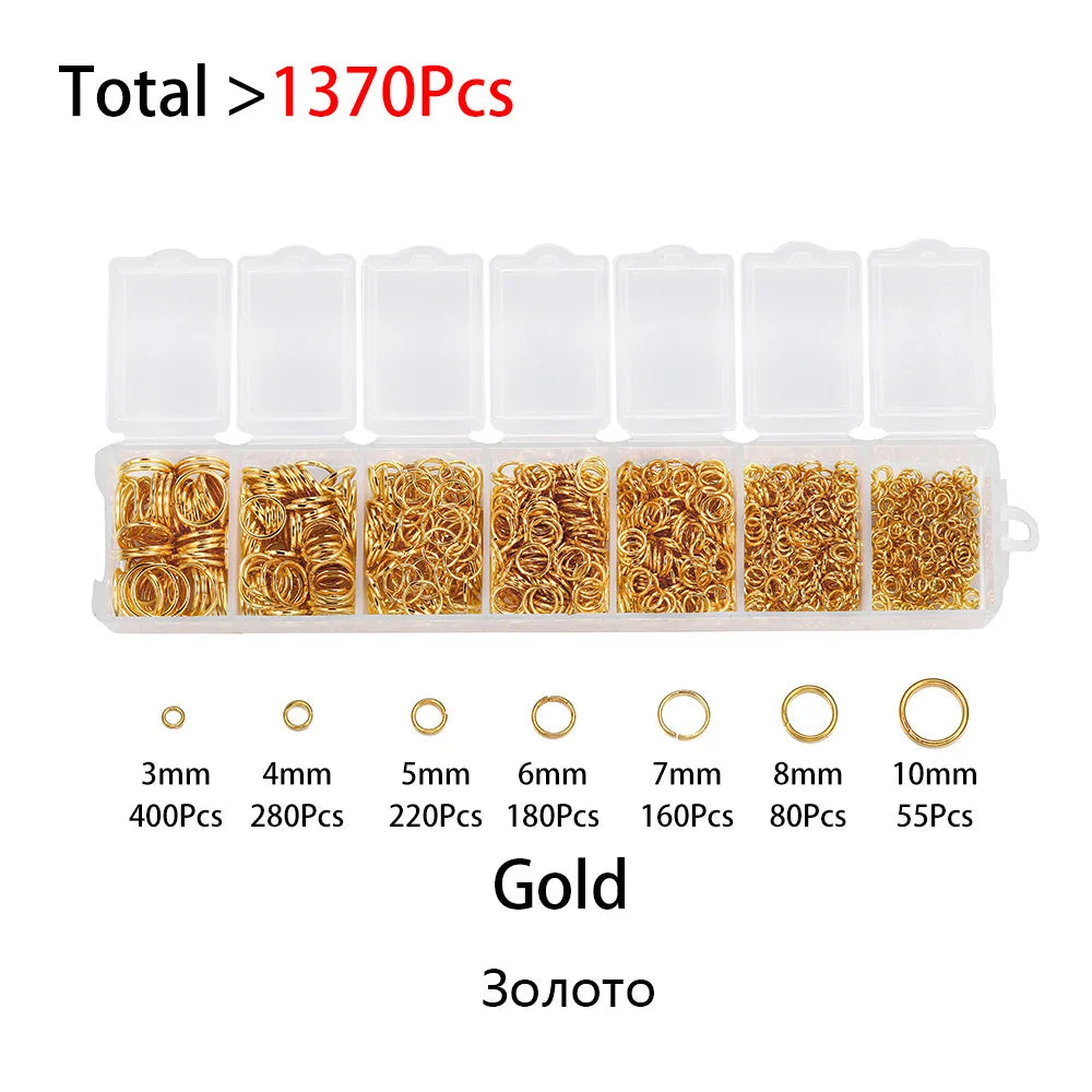 Lot de 1 370 anneaux ouverts en métal mixte, connecteurs pour fabrication de bijoux, colliers, bracelets, fournitures