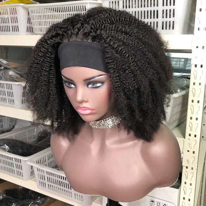 Headband Wig Afro Kinky Curly Wig Human Hair Short Curly Density 250% Full Human Hair Wig With Headband Brazilian Remy