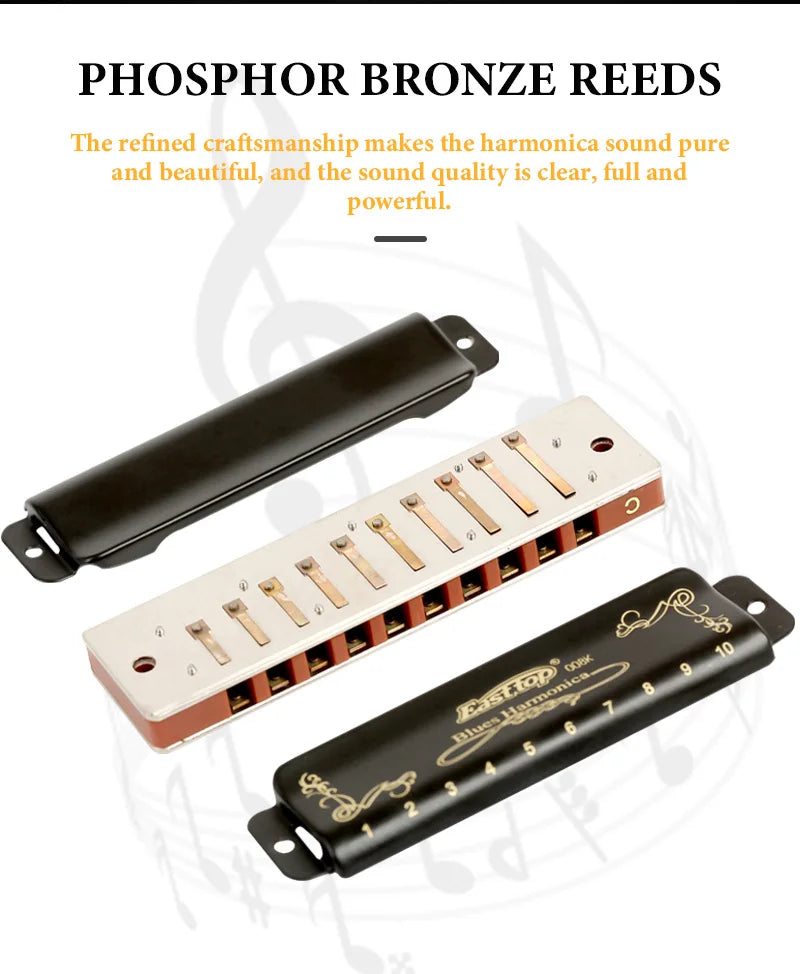 EASTTOP T008K key of C New blue color harmonica brass reedplates phosphor bronze reeds diatonic blues harp good harmonica