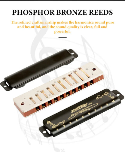 EASTTOP T008K key of C New blue color harmonica brass reedplates phosphor bronze reeds diatonic blues harp good harmonica