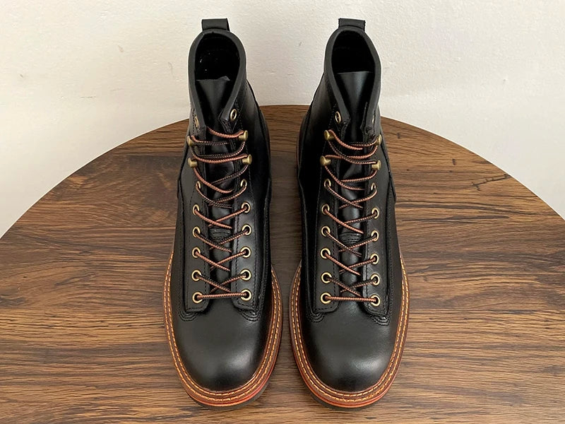 Unisex Autumn Vintage Handmade Men Casual Cow Leather Shoes High Quality Dress Ankle Boots British Tooling Work Motorcycle Boots