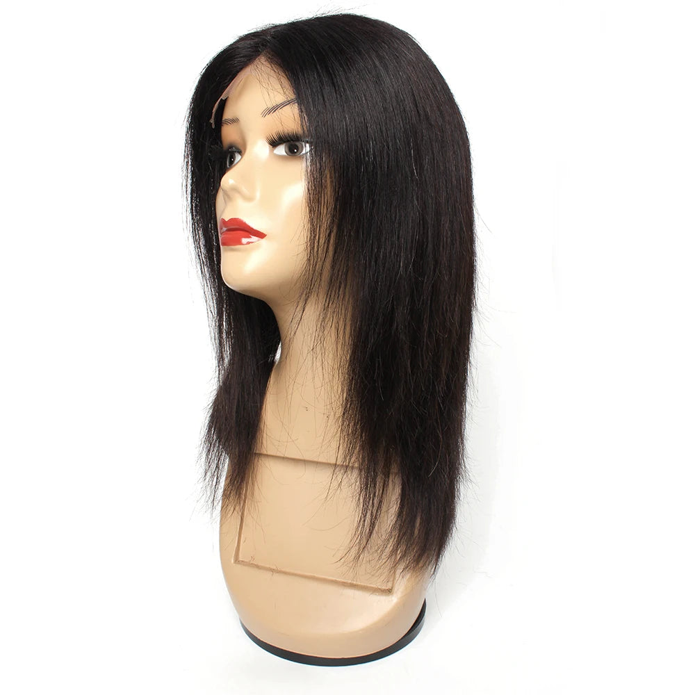 4x4 Lace Closure Wig Black Color Straight Remy Indian Human Hair Wigs 12 14 16 18 Inches 250 Density Short Extension for Women