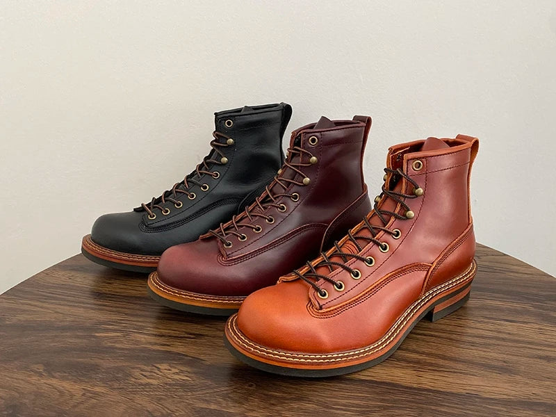 Unisex Autumn Vintage Handmade Men Casual Cow Leather Shoes High Quality Dress Ankle Boots British Tooling Work Motorcycle Boots