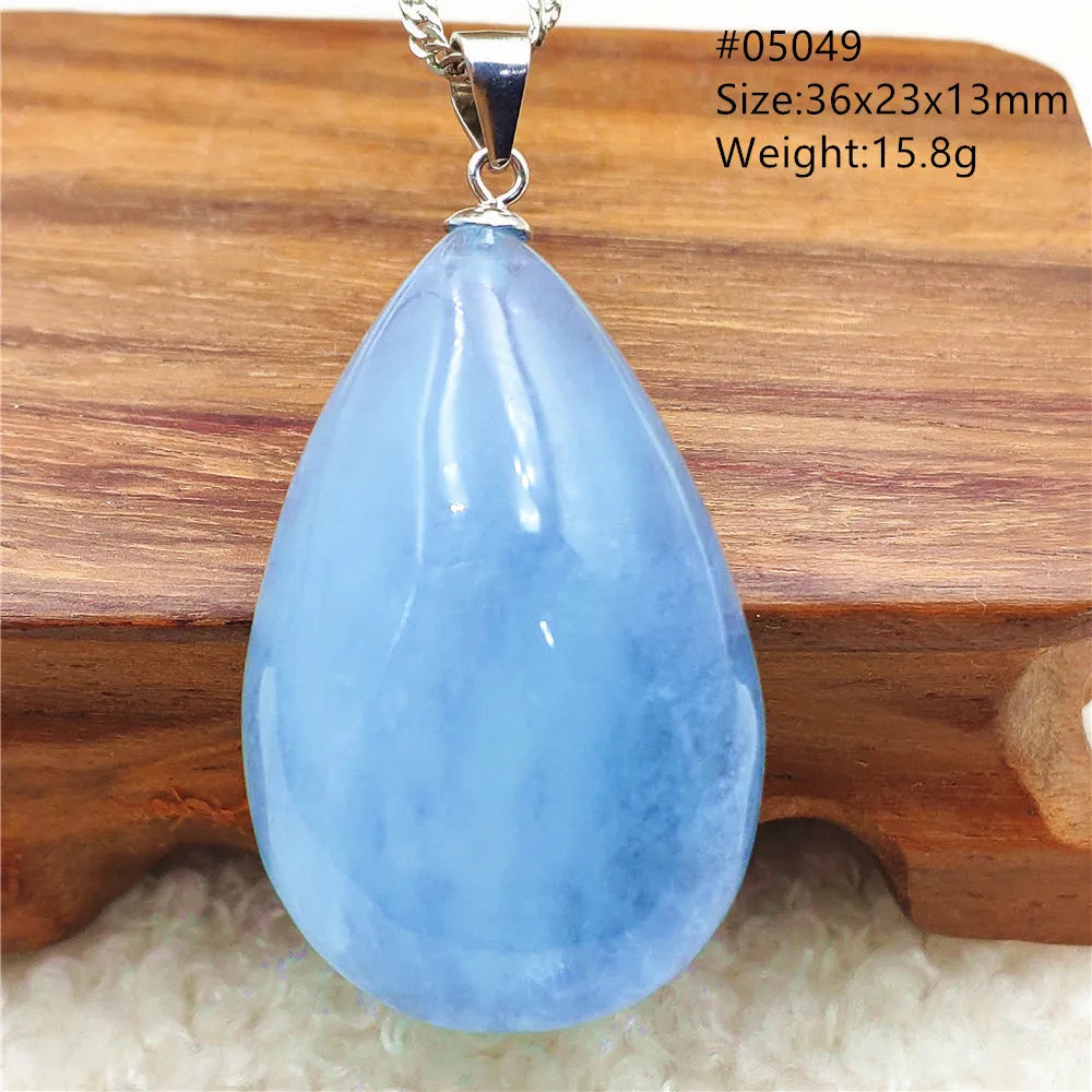Natural Blue Aquamarine Pendant Clear Water Drop Women Men Brazil Aquamarine Crystal Necklace Jewelry AAAAA