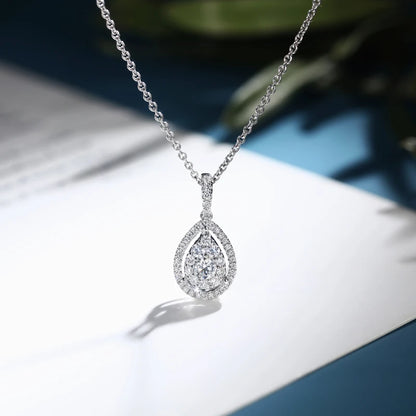 Huitan Water Drop Micro Paved CZ Delicate Pendant Necklace Women Jewelry Luxury Accessory for Engagement Party Dazzling Gifts
