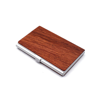 Personalized Wooden Business Card Holder - Custom Logo Wood & Metal Case for Men and Women - Perfect Gift