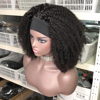 Headband Wig Afro Kinky Curly Wig Human Hair Short Curly Density 250% Full Human Hair Wig With Headband Brazilian Remy