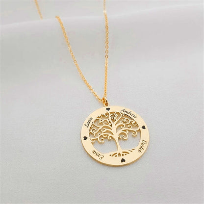 Custom Family Names Necklace Stainless Steel Personalized Name Pendant Tree Of Life 1-5 Names Birthstone For Women Birthday Gift