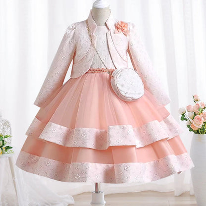New Girls' Dress Two Piece Set 3-10 Years Old Gorgeous Christmas Performance Dress Autumn Girls' Party Prom Dress