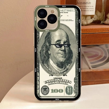 Luxury dollar us phone case for iphone 11 12 mini 13 14 pro max transparent shell