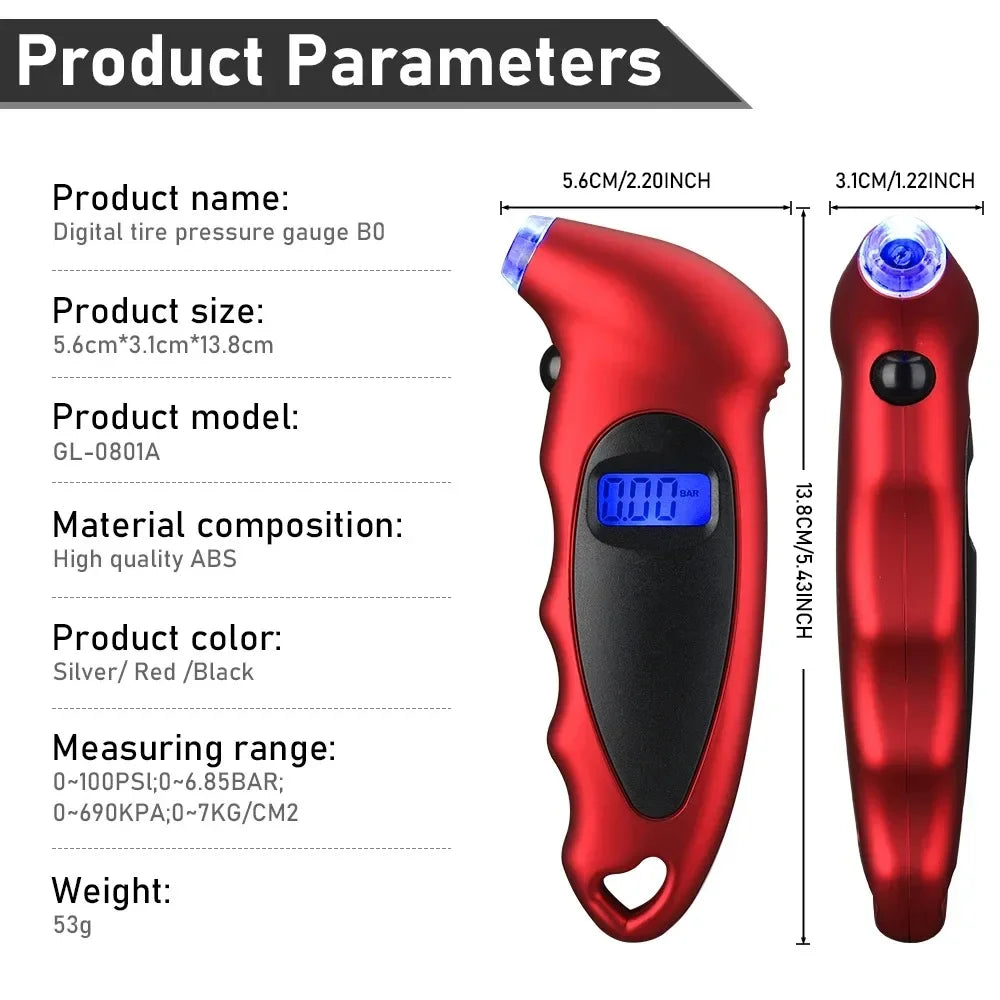 Mini manomètre numérique pour pneus de voiture, outil de diagnostic pour pneus de moto, écran LCD, jauge de pression des pneus, PSI, kPa