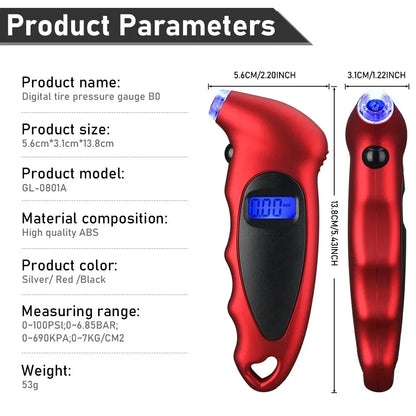 Mini manomètre numérique pour pneus de voiture, outil de diagnostic pour pneus de moto, écran LCD, jauge de pression des pneus, PSI, kPa