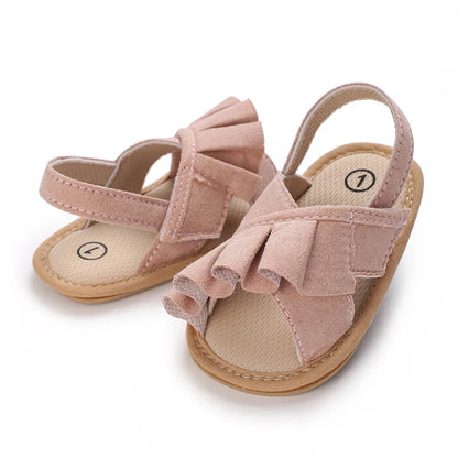Sandales d'été pour bébé, chaussures pour bébé fille, princesse, semelles plates, antidérapantes, chaussures de berceau pour tout-petits, pantoufles en toile pour nouveau-né