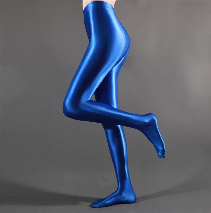 Glossy Shiny Stage Performance Leggings High Waist Fitness with Socks Skinny Yoga Trousers Women Clothing Stage Show
