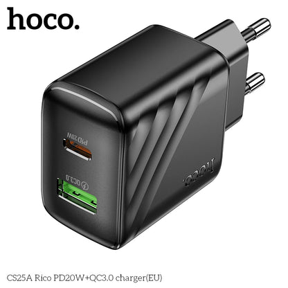 HOCO CS25A 20W USB Type C Charger PD Fast Charge Phone QC 3.0 Quick Chargers For iPhone 15 14 13 12 Pro Max Mini iPad Charging