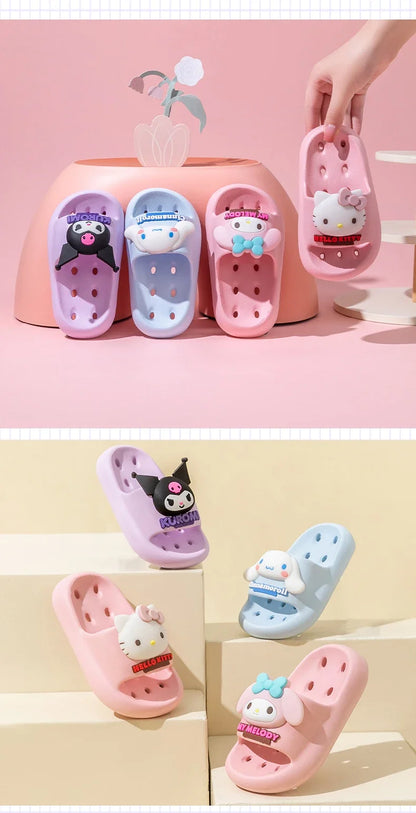 Sanrio Kuromi Sandales d'été mignonnes pour enfants, pantoufles souples d'intérieur et d'extérieur, séchage rapide, semelle antidérapante, dessin animé, cadeau pour filles et garçons