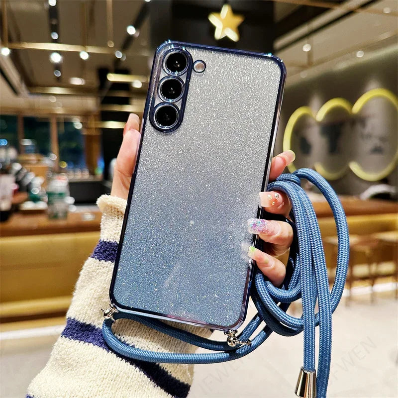 Crossbody Lanyard Glitter Case For Samsung Galaxy A15 A05 A14 A54 A34 A24 A04 A04S A04E A53 A13 A55 A35 A03 A03S Soft TPU Cover