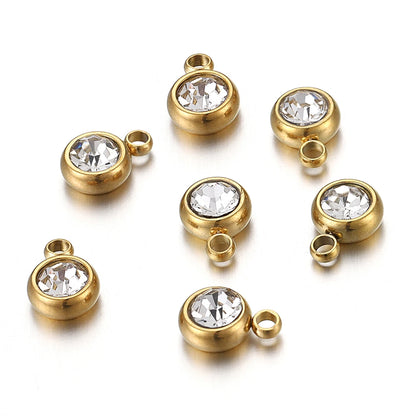 Lot de 20 breloques en acier inoxydable avec strass transparents et cristaux transparents pour la fabrication de bijoux, colliers, bracelets et autres accessoires.